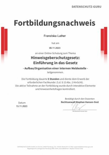 Hinweisgeberschutzgesetz (HinSchG): Organisation einer internen Meldestelle