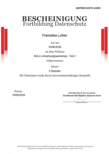 NIS-2 Umsetzungsworkshop (Teil 2)