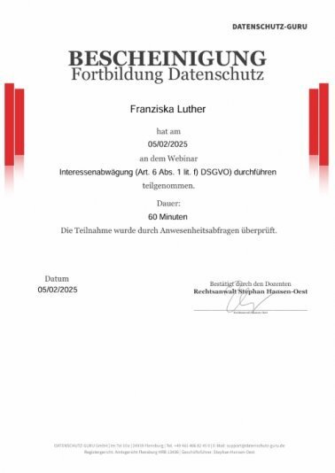 Interessenabwägung (Art. 6 Abs. 1 lit. f) DSGVO)