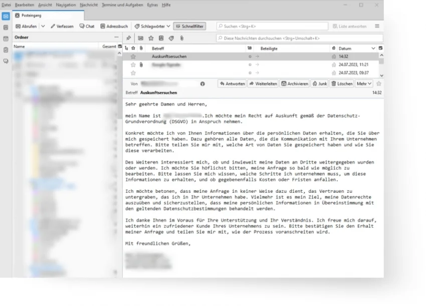 Auskunftsersuchen Datenschutz - DSGVO